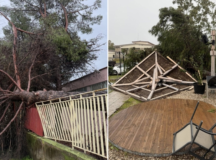 Ανεμοστρόβιλος χτύπησε το Μεσολόγγι: Ξερίζωσε δέντρα και ξήλωσε μεταλλικές κατασκευές.